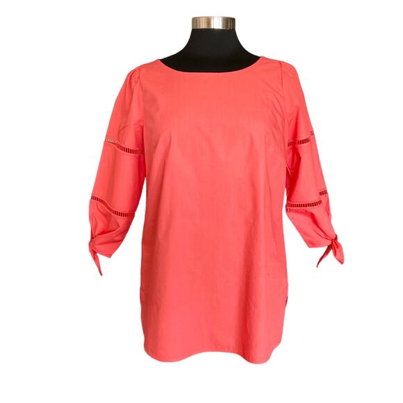 Talbots Orange Cotton Popover Blouse Sz Medium 3/4 Sleeves Bright Bold Summer - Picture 1 of 8